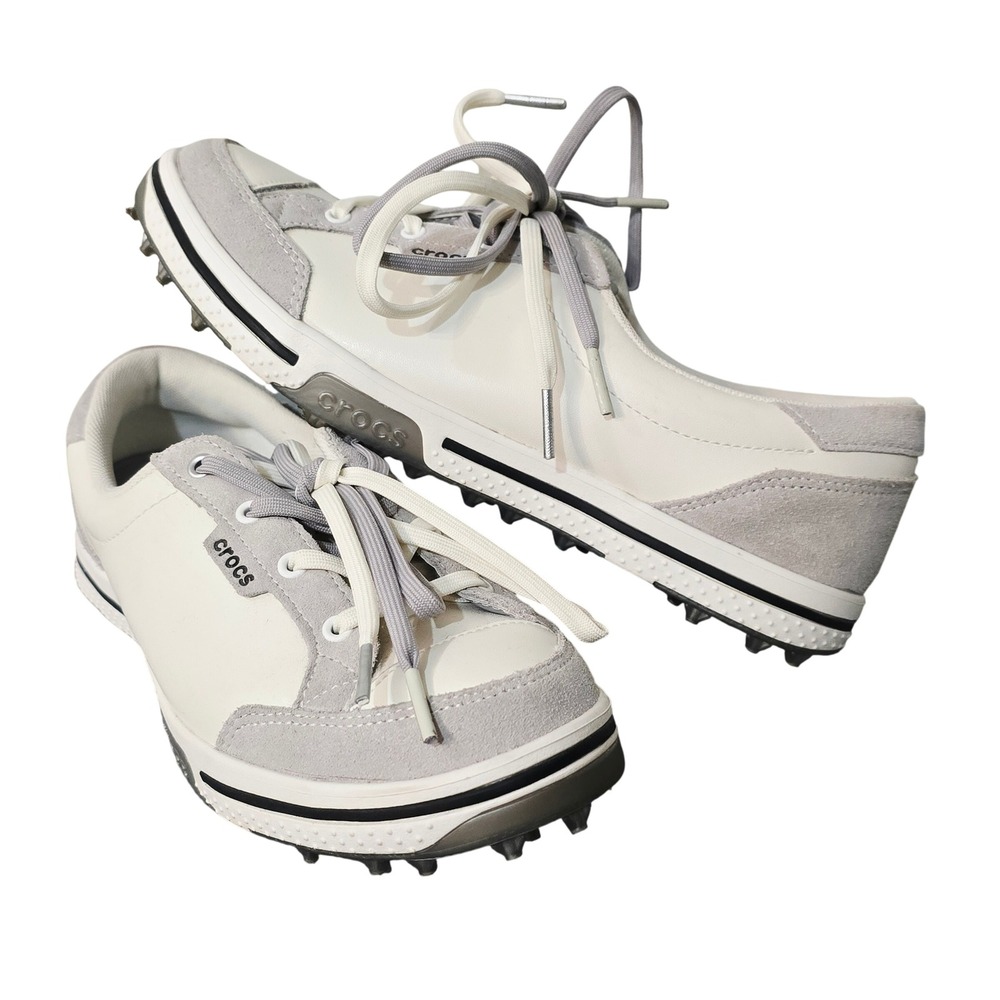 Crocs Golf Womens Spikeless Golf Shoes White Grey Suede Leather Size 8